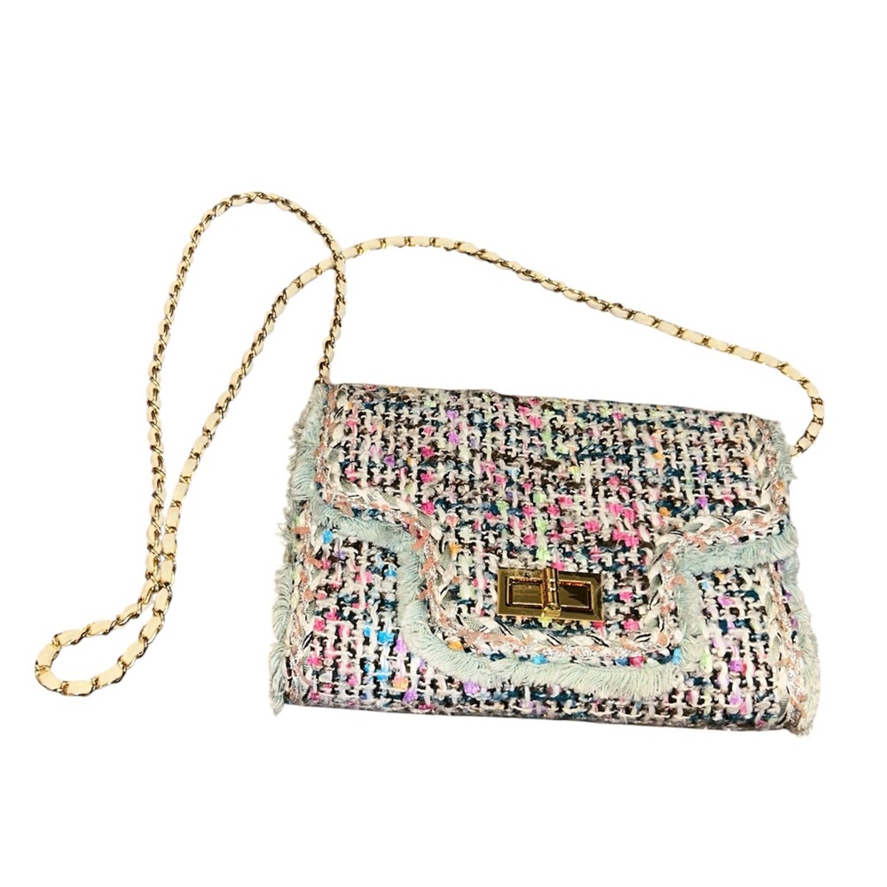 Cristina Sabatini Pastel Tweed Wool Shoulder Bag with Gold Chain – NWOT